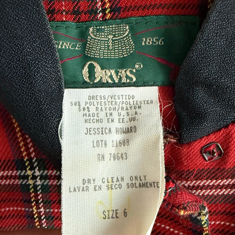 Vtg Orvis Dress Red Tartan Plaid Maxi Button Front Tie Back Womens 6 Made in USA - Picture 7 of 8